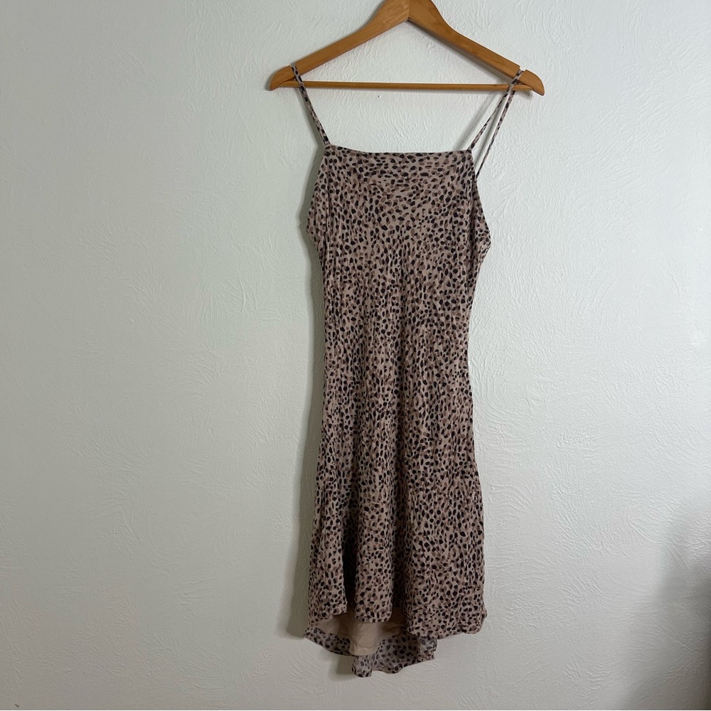 NWT Abercrombie Fitch Leopard Print Slip Dress Beige Spaghetti Strap Midi Size S